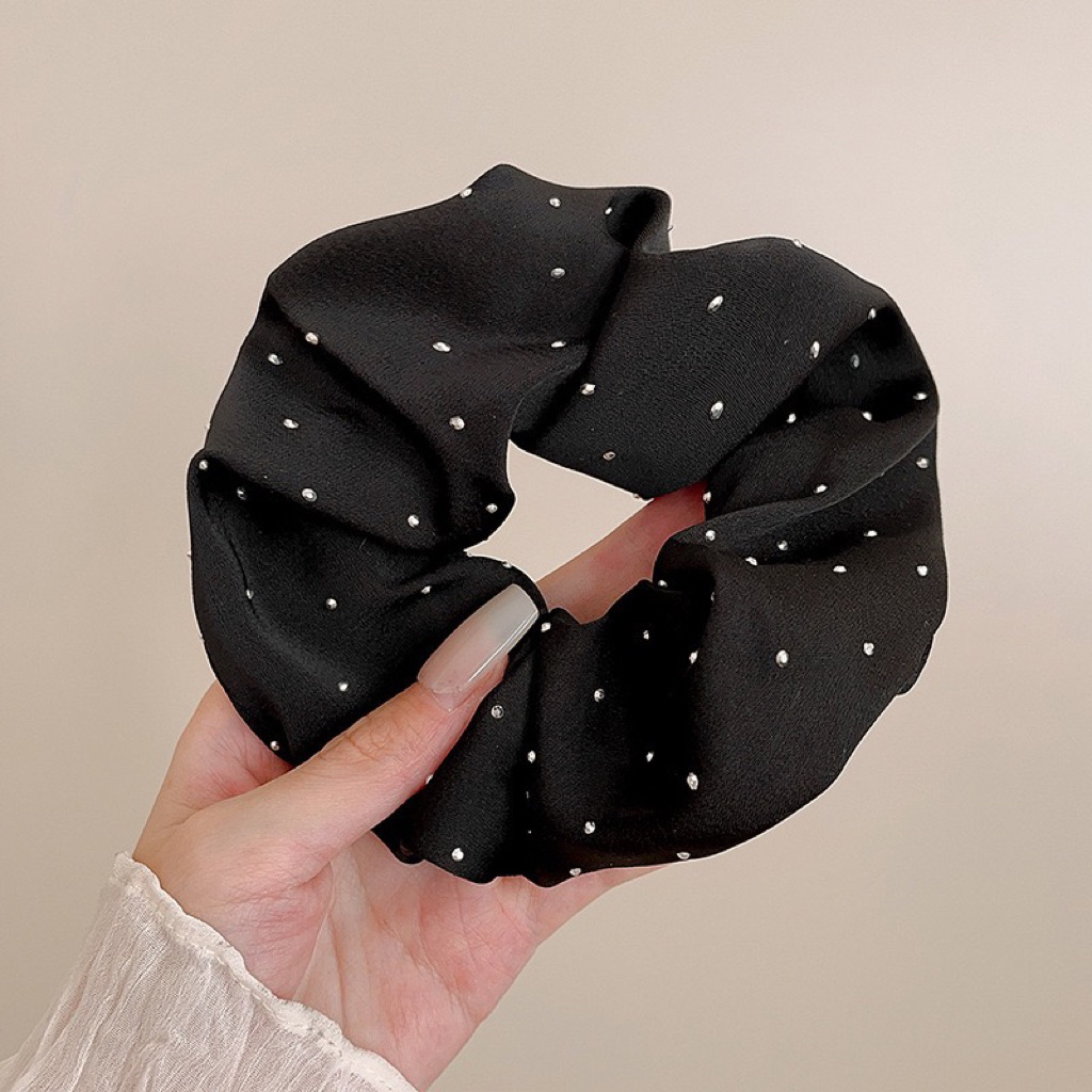 Dây buộc tóc scrunchies cỡ bé đính đá phong cách tự nhiên cao cấp, chun buộc tóc nữ co giãn buộc đuôi ngựa