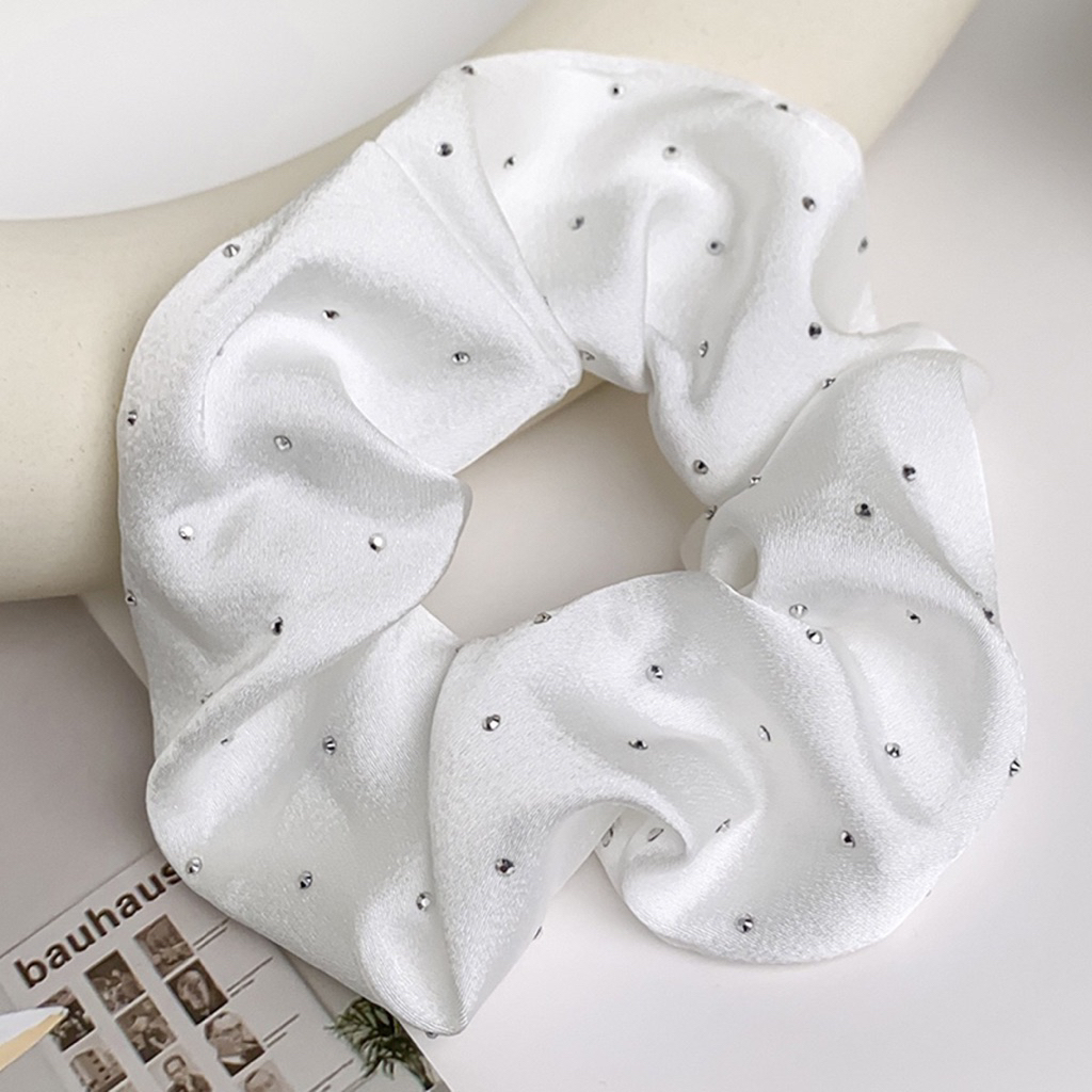 Dây buộc tóc scrunchies cỡ bé đính đá phong cách tự nhiên cao cấp, chun buộc tóc nữ co giãn buộc đuôi ngựa