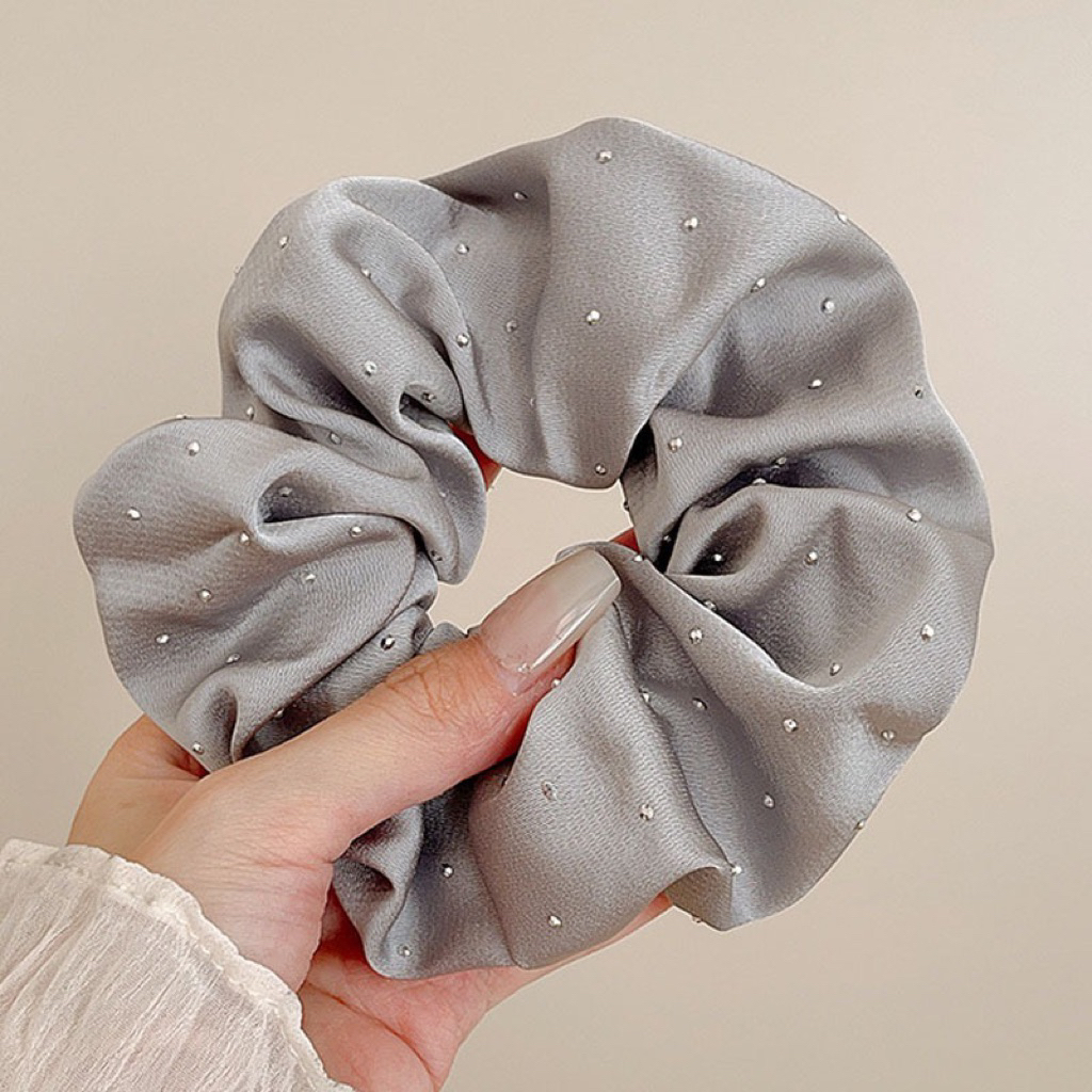 Dây buộc tóc scrunchies cỡ bé đính đá phong cách tự nhiên cao cấp, chun buộc tóc nữ co giãn buộc đuôi ngựa