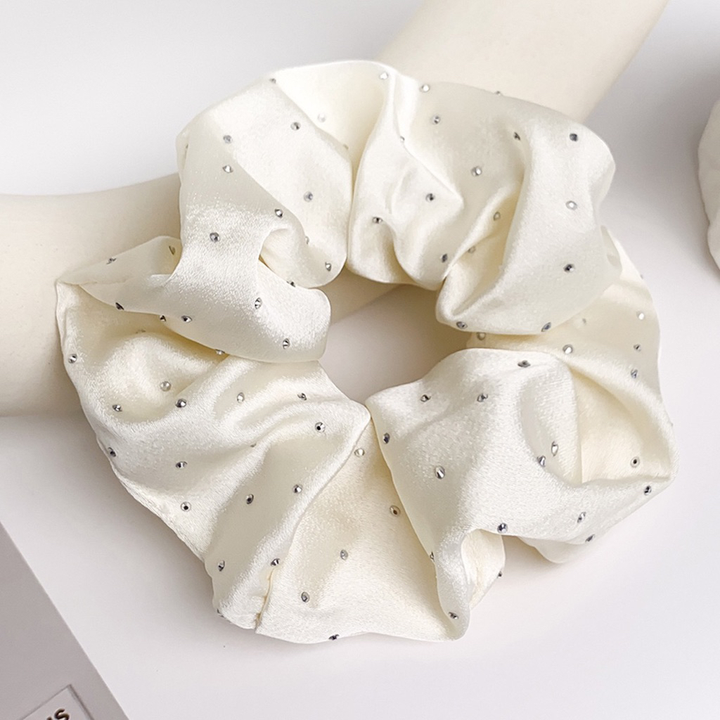 Dây buộc tóc scrunchies cỡ bé đính đá phong cách tự nhiên cao cấp, chun buộc tóc nữ co giãn buộc đuôi ngựa