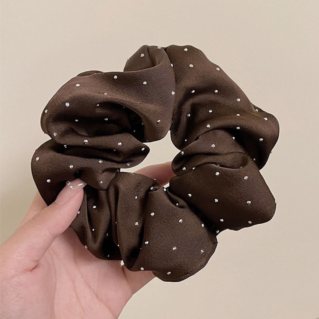 Dây buộc tóc scrunchies cỡ bé đính đá phong cách tự nhiên cao cấp, chun buộc tóc nữ co giãn buộc đuôi ngựa