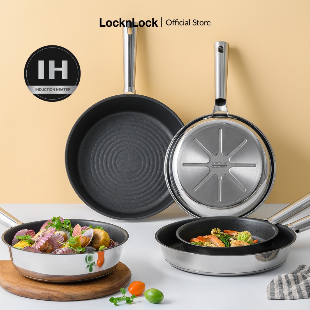 Chảo sâu lòng bằng thép không gỉ chống dính 3 lớp LocknLock SUIT STS bếp từ, điện, hồng ngoại K-MALL