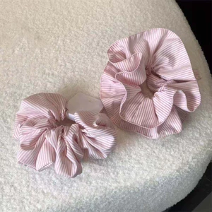Dây buộc tóc scrunchies hồng kẻ sọc bản to phong cách dễ thương, chun buộc tóc nữ buộc búi tóc – đuôi ngựa