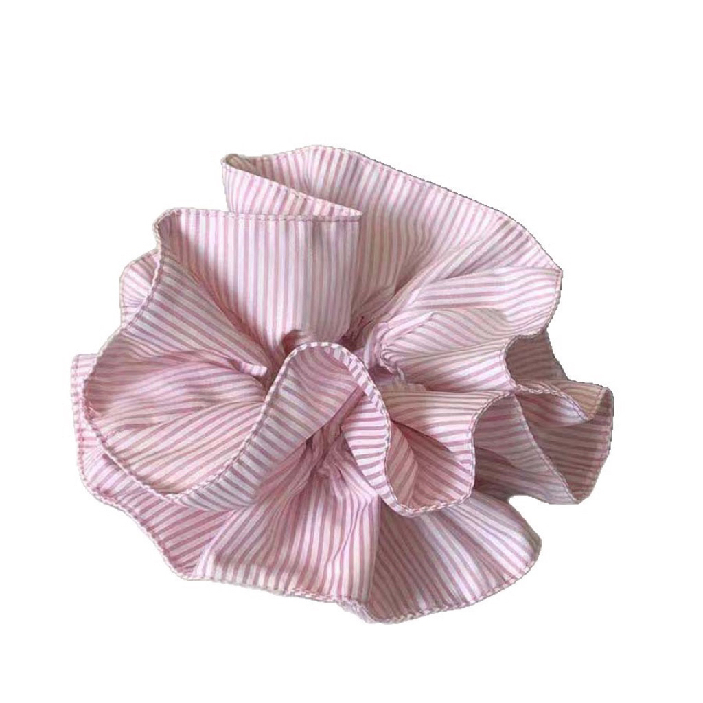 Dây buộc tóc scrunchies hồng kẻ sọc bản to phong cách dễ thương, chun buộc tóc nữ buộc búi tóc – đuôi ngựa