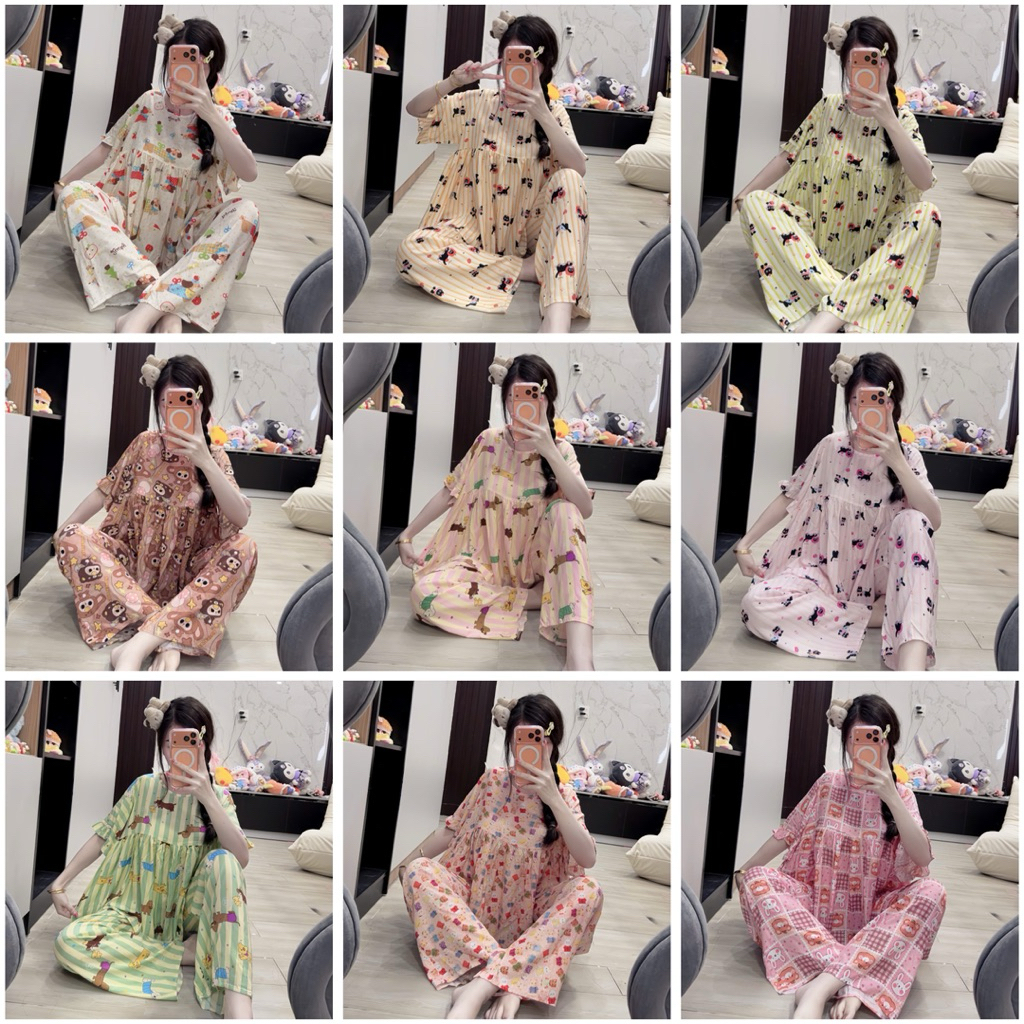 Tole Babydoll Tay Ngắn Quần Dài Xinh Có 2 Size