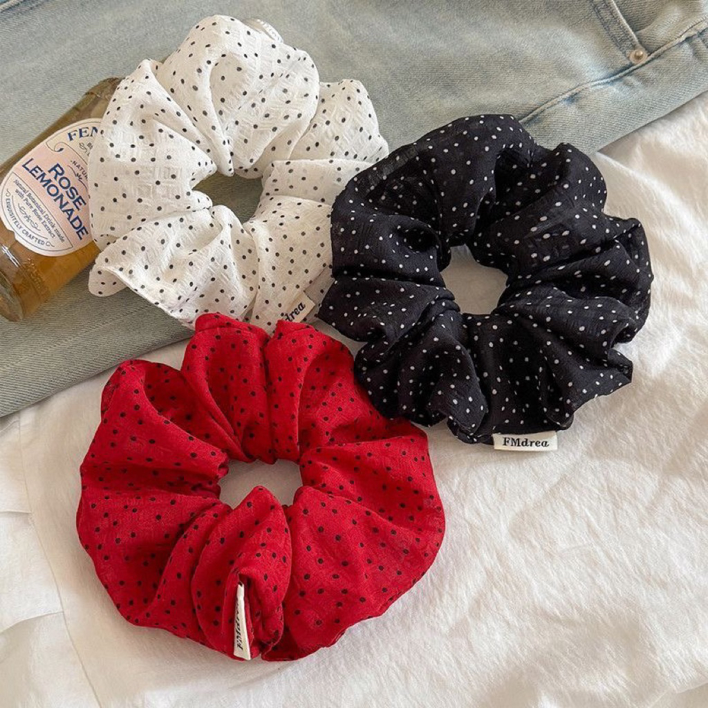 Dây buộc tóc scrunchies chấm bi phong cách vintage, chun buộc tóc nữ co giãn tốt buộc búi – đuôi ngựa