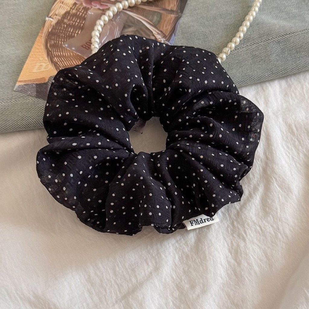 Dây buộc tóc scrunchies chấm bi phong cách vintage, chun buộc tóc nữ co giãn tốt buộc búi – đuôi ngựa