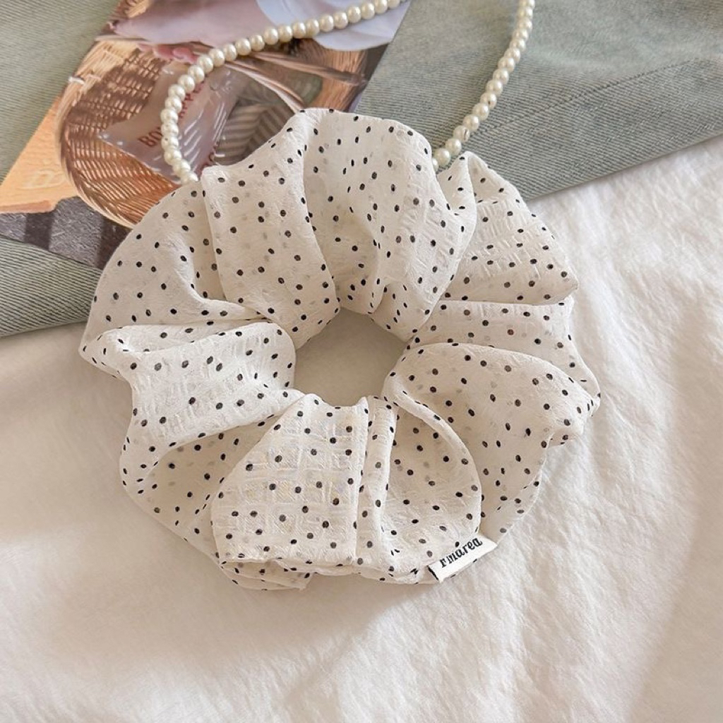 Dây buộc tóc scrunchies chấm bi phong cách vintage, chun buộc tóc nữ co giãn tốt buộc búi – đuôi ngựa