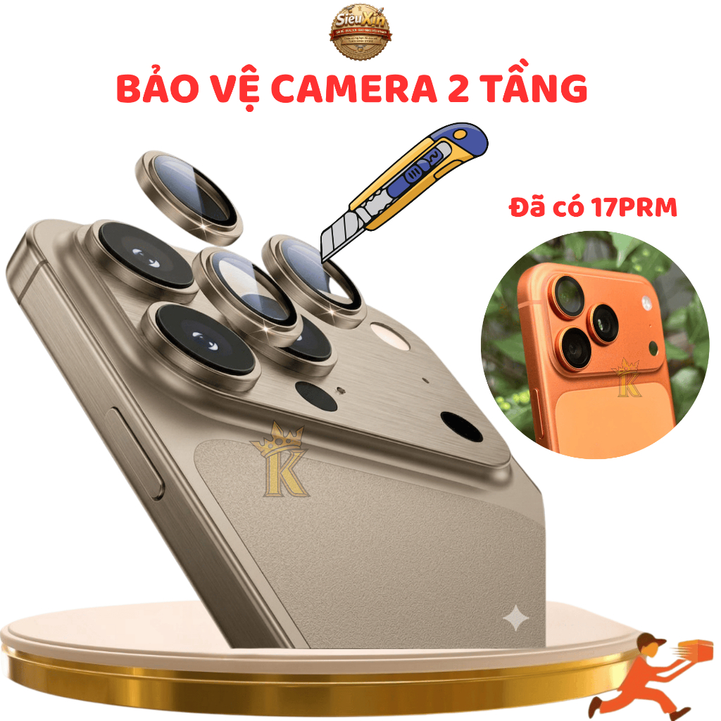 Bộ lens dán bảo vệ camera 2 tầng cho iphone KTMStore , 17 16Promax , 12, 13, 14 15 pro max,viền nhôm mặt kính cường lực