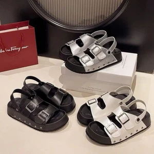 Sandal Nữ 2 Quai Khóa Thời Trang Sandal Đế Cao Nữ Đi học Cá Tính Màu Đen / Trắng / Bạc