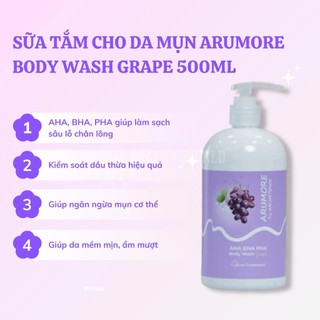 Sữa Tắm Cho Da Mụn Arumore AHA BHA PHA Body Wash 500ml AB Beauty World Sản Phẩm Chính Hãng