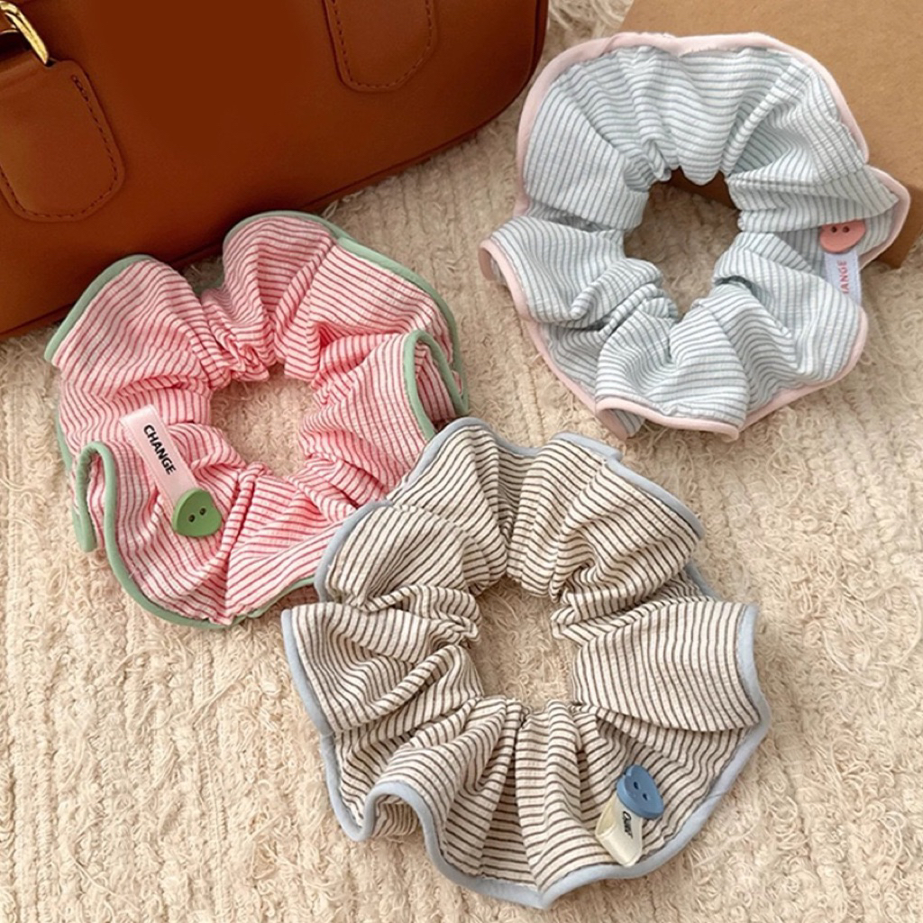 Dây buộc tóc vải nữ phong cách học viện retro đính nút cao cấp, bờm tóc thời trang hot trend dễ phối đồ
