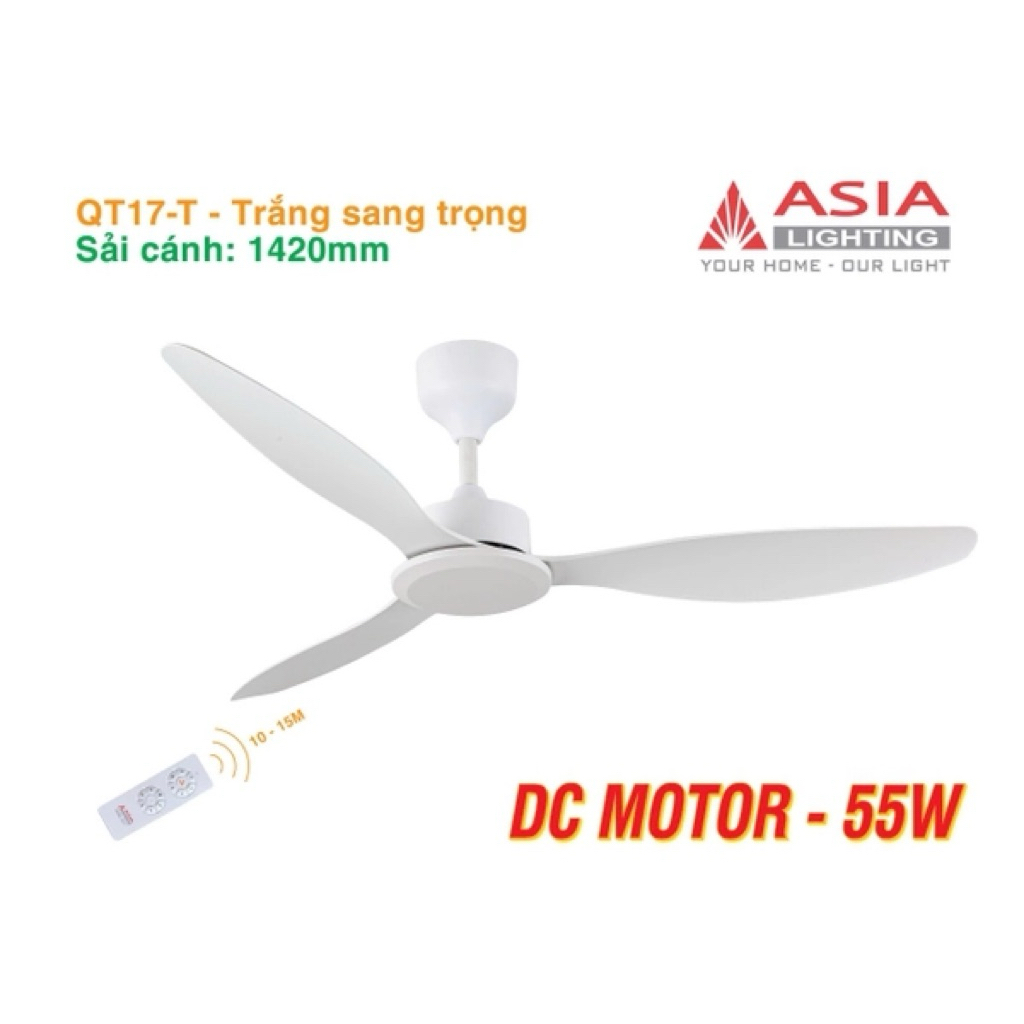 [CHÍNH HÃNG] Quạt trần 3 cánh(Cao Cấp) ASIA động cơ DC 55W(lõi đồng), sải cánh 1420 nhựa ABS, Bảo hành 24 Tháng