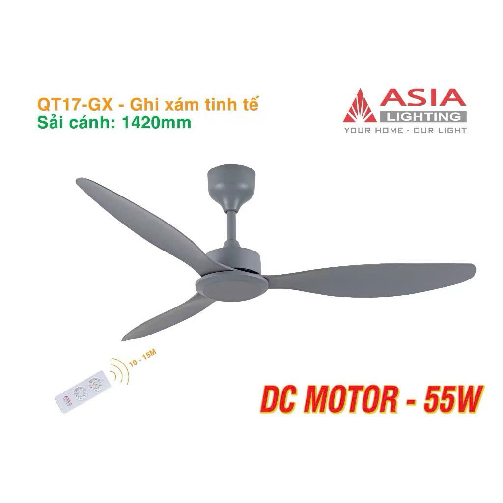 [CHÍNH HÃNG] Quạt trần 3 cánh(Cao Cấp) ASIA động cơ DC 55W(lõi đồng), sải cánh 1420 nhựa ABS, Bảo hành 24 Tháng