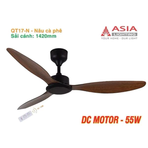 Quạt trần 3 cánh(Cao Cấp) ASIA động cơ DC 55W(lõi đồng), sải cánh 1420 nhựa ABS, Bảo hành 24 Tháng