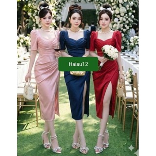 Đầm váy body dự tiệc phi lụa tay ngắn xếp ly ngực tn mm 2025a