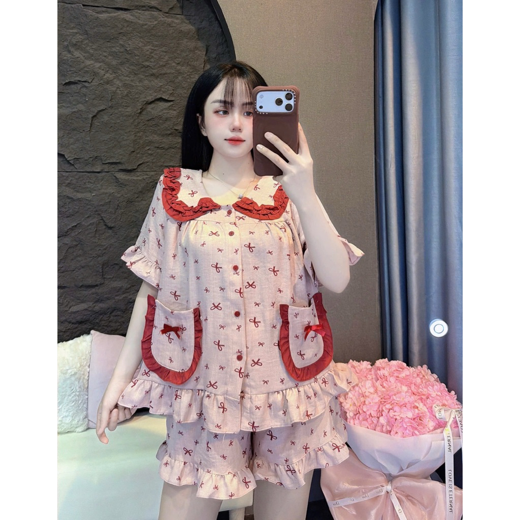 Bộ Đùi Đũi Cổ Nhún Phối Viền Bèo Xinh Xắn 40-60kg