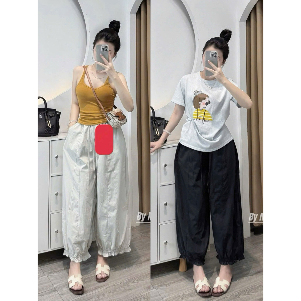 Quần Dài Lỡ Bom Thụng Chun Gấu Phối Bèo - Tôn Dáng Chất Gió Lụa Đẹp Mềm Mát Xuân Hè SANA CLOSET #2521