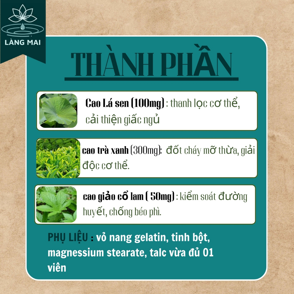 Viên Giảm Mỡ (Tiêu mỡ Giảm cân) - Làng Mai - Detox thải mỡ bụng, đùi giúp nhẹ người, điều chỉnh cân nặng.