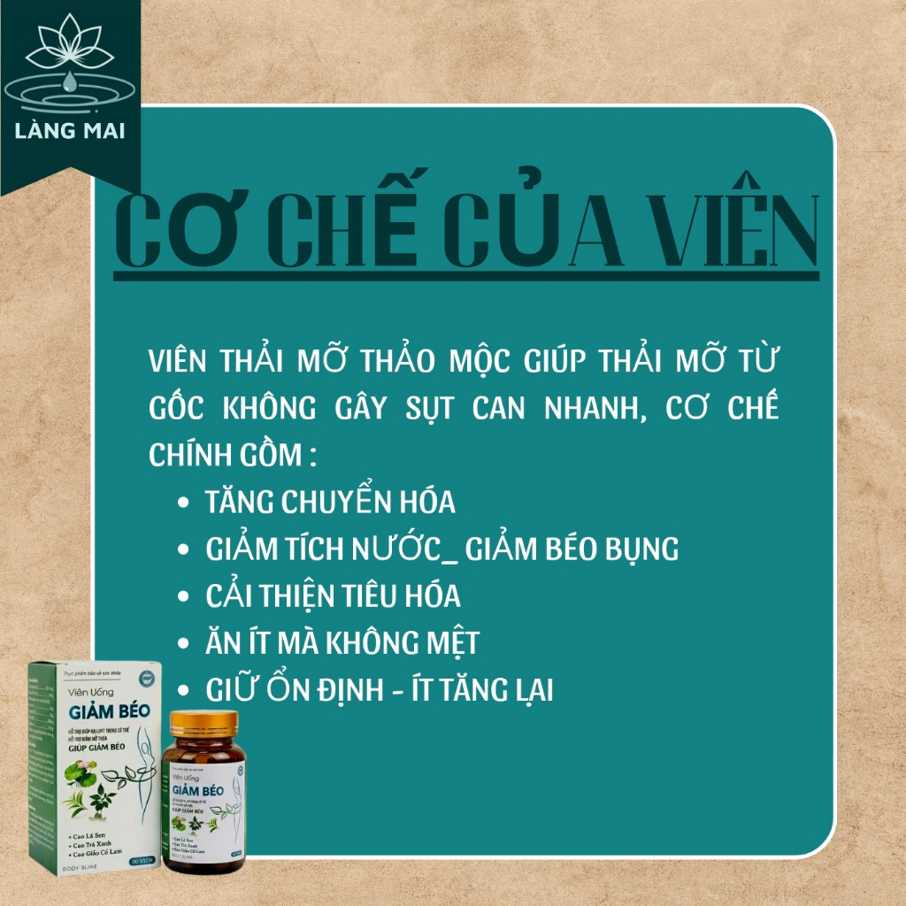 Viên Giảm Mỡ (Tiêu mỡ Giảm cân) - Làng Mai - Detox thải mỡ bụng, đùi giúp nhẹ người, điều chỉnh cân nặng.