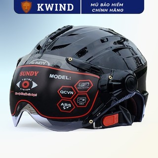 Nón bảo hiểm 1/2 đầu có kính, có khe thông gió màu đỏ, đen, phù hợp nam, nữ, freesize 55-59cm