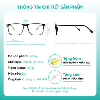 Gọng kính nhựa vuông dẻo nhẹ, kính cận thời trang nam cao cấp KAO Plus B0314