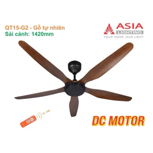 Quạt Trần,Quạt Trần Phòng Khách(Cao Cấp) 5 Cánh ASIA QT-15 40W,Động Cơ DC 5 cấp độ gió,Cánh Nhựa ABS,BH 24T