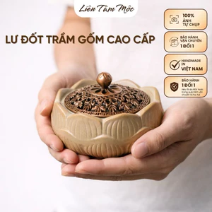Lư xông trầm hoa sen, Lư gốm xông trầm thủ công dùng để đốt nụ trầm hương, bột trầm hương, nhang vòng, Decor Phật Giáo