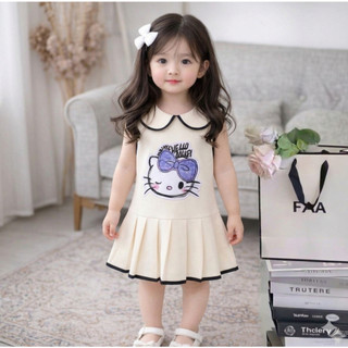 Đầm Bé Gái Kitty Viền Đen Dễ Thương – Chất Thun Cá Sấu Mềm Mát SIZE 9-33KG