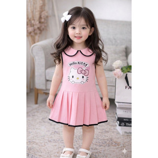Đầm Bé Gái Kitty Viền Đen Dễ Thương – Chất Thun Cá Sấu Mềm Mát SIZE 9-33KG
