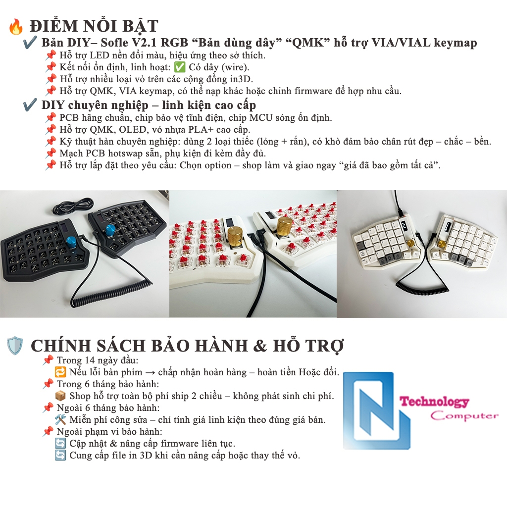 Bàn Phím Sofle RGB V2.1 Chỉ Dùng Dây Hoàn Thiện Keyboard Split Sử Dụng Atmega32u4 Keymap QMK VIA | BigBuy360 - bigbuy360.vn