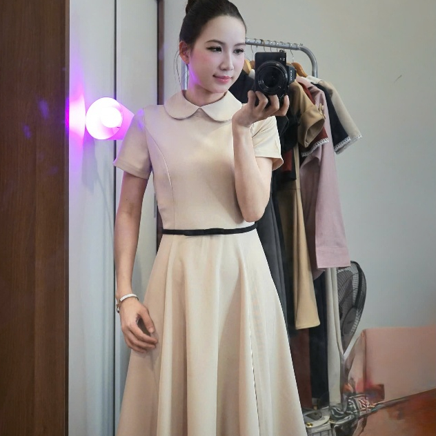Jolly Studio - Đầm nữ dáng dài công sở D014 Xược Ý cao cấp phối đai nơ cố định