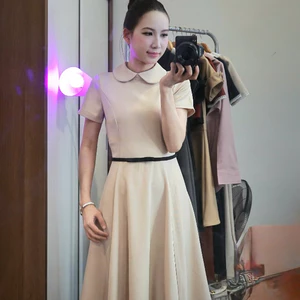 Jolly Studio - Đầm nữ dáng dài công sở D014 Xược Ý cao cấp phối đai nơ cố định