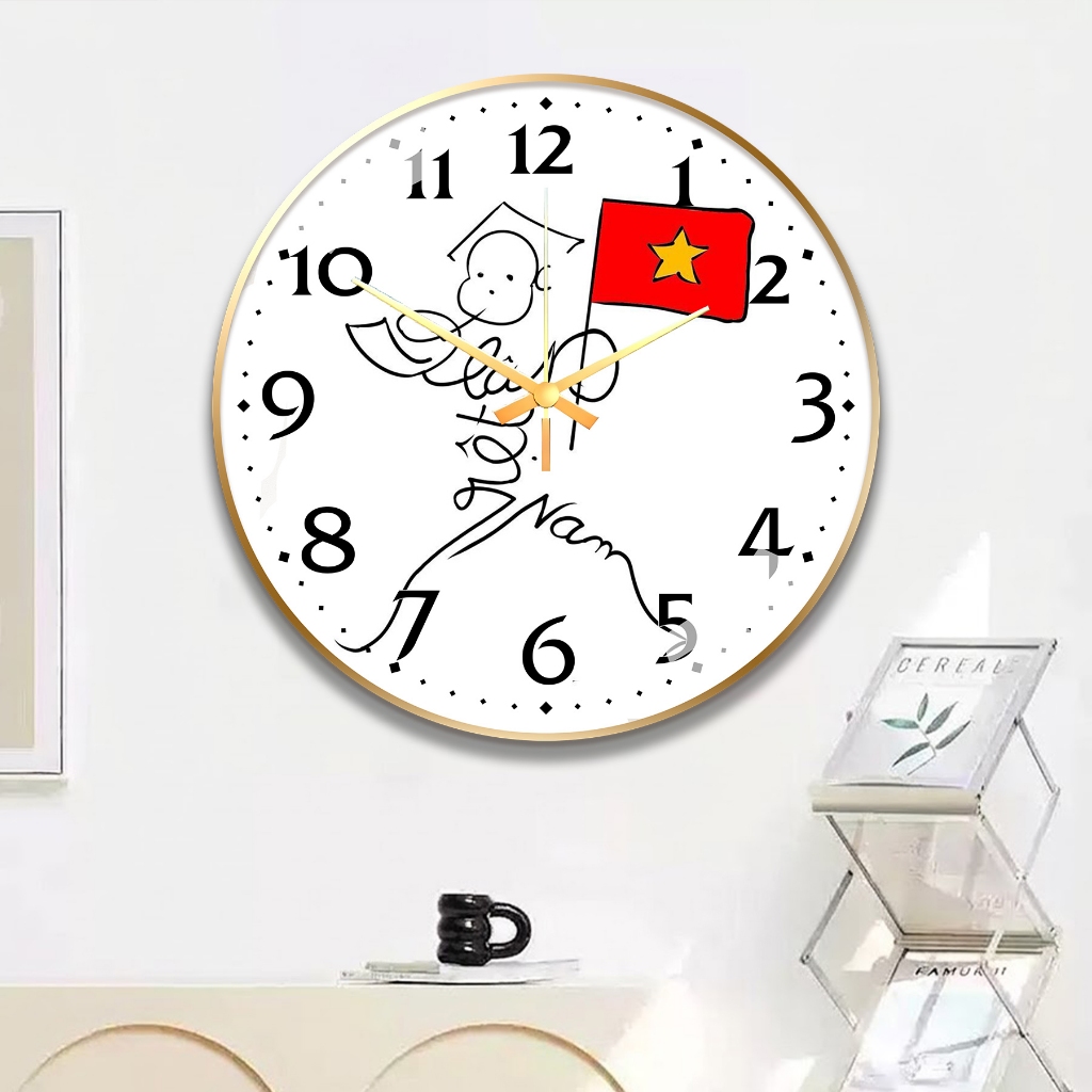 Đồng Hồ Tròn Tráng Gương Kim Trôi. Tranh in UV5D Cao Cấp - Gỗ MDF Phủ Melamine 2 Lớp! - Top Decor