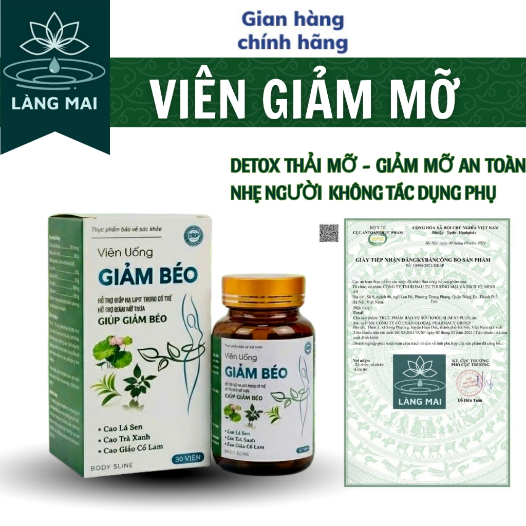 Viên Giảm Mỡ (Tiêu mỡ Giảm cân) - Làng Mai - Detox thải mỡ bụng, đùi giúp nhẹ người, điều chỉnh cân nặng.