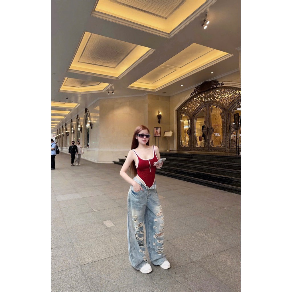 Áo bodysuit phối viền ôm dáng phối đồ cực xinh
