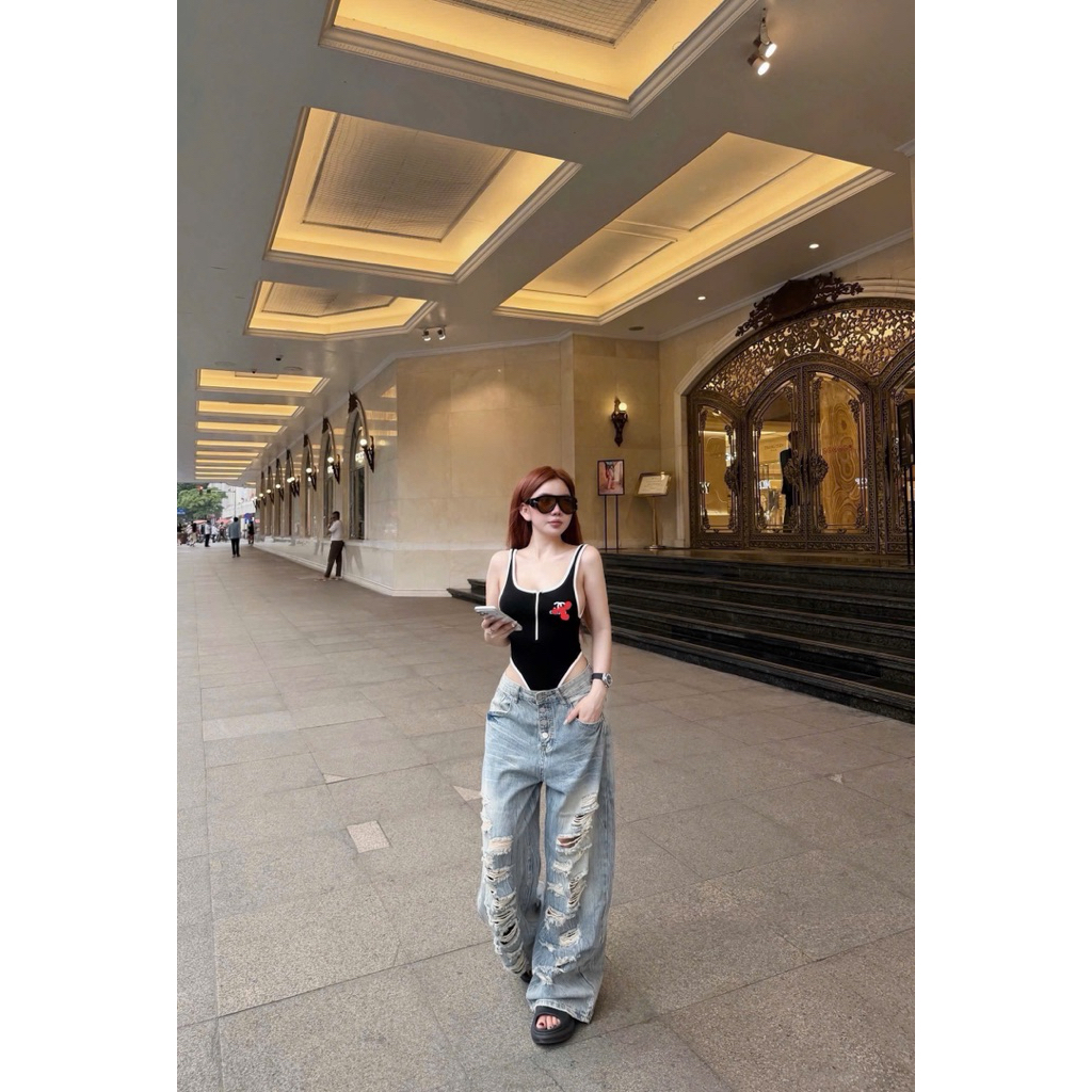 Áo bodysuit phối viền ôm dáng phối đồ cực xinh