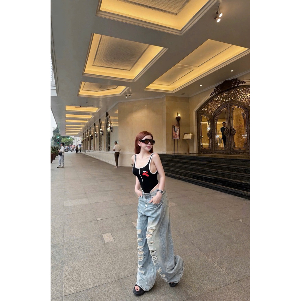 Áo bodysuit phối viền ôm dáng phối đồ cực xinh