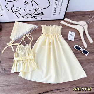 Set váy 3 chi tiết màu vàng chanh xinh xắn cho bé gái đi biển, đi chơi, chụp ảnh