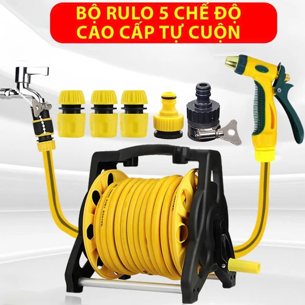 Bộ vòi tưới cây, rửa xe ROLO MY NHAN chiều dài từ 10m đến 35m, vòi nhiều chế độ phun, dây 04 lớp bao gồm rulo cuốn dây