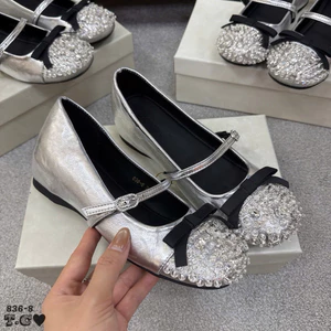 Giày búp bê độn đế mũi đính nơ đá
