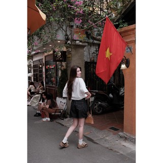 Quần Sooc Jean Nữ Cạp Cao Basic Trơn QCCC Cao Cấp