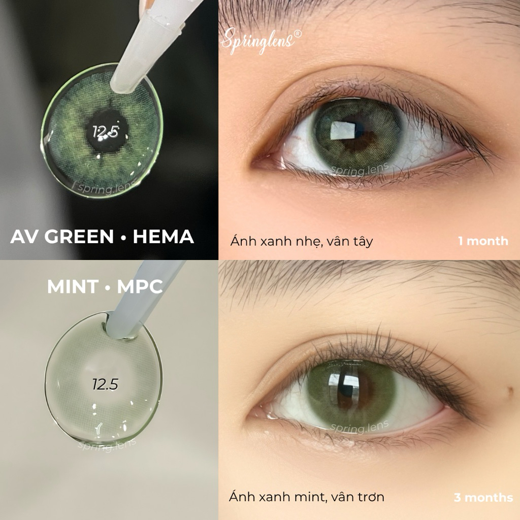 Kính áp tròng MPC MINT xanh lá ngọc AVA GREEN XANH THẠCH ANH không giãn tròng 0-7 độ | Spring Lens
