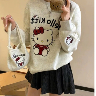 Áo sweater chất nỉ bông cổ tròn in hình hello kitty dành cho nữ