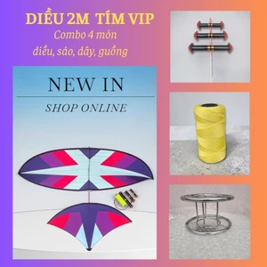 Combo diều 2m tím vip đuôi cá. diều 2m. sáo 3 quả D30. dây 300m x 1.1. guồng D15