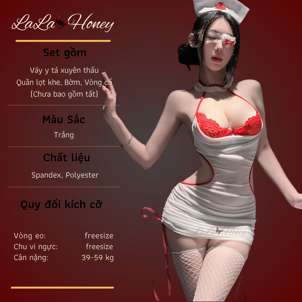 Đồ Ngủ Cosplay Y Tá Phối Ren Ngực Gợi Cảm Ôm Body C240 - LaLaHoney