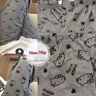 Quần Ngủ Dành Cho Nữ Ống Rộng Cute Cạp Cao Màu xám