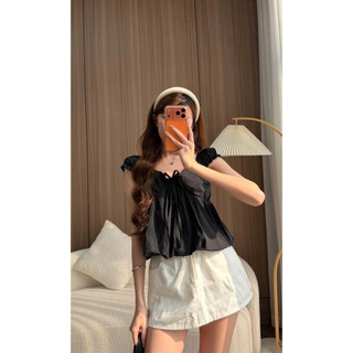 Áo babydoll tay bồng nhún ngực thắt nơ dễ thương Cakecat – Áo kiểu nữ phong cách Hàn Quốc mùa hè