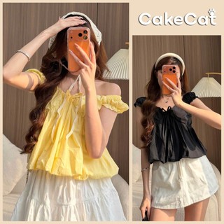 Áo babydoll tay bồng nhún ngực thắt nơ dễ thương Cakecat – Áo kiểu nữ phong cách Hàn Quốc mùa hè