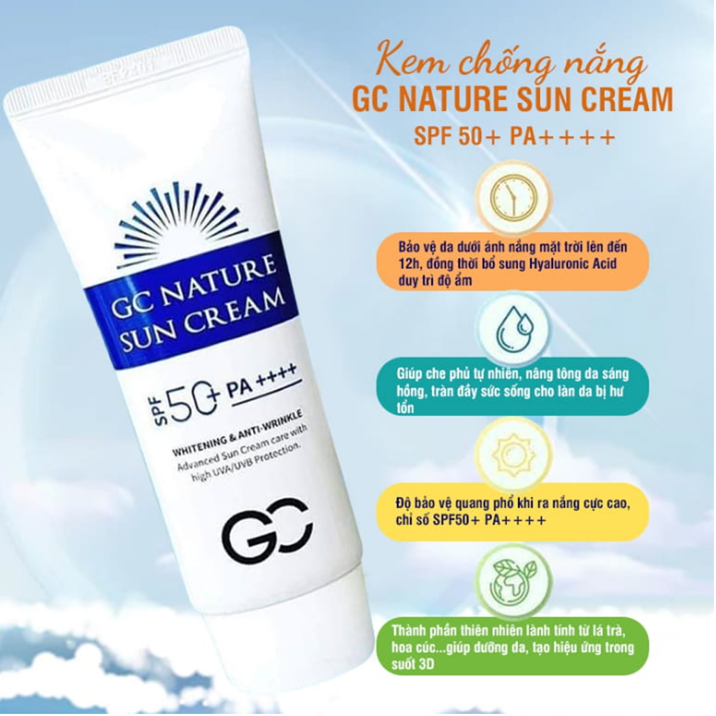 Combo 2 Kem Chống Nắng GC Nature Sun Cream Nâng Tone Dưỡng Trắng SPF 50+ PA++++ (Chính Hang)